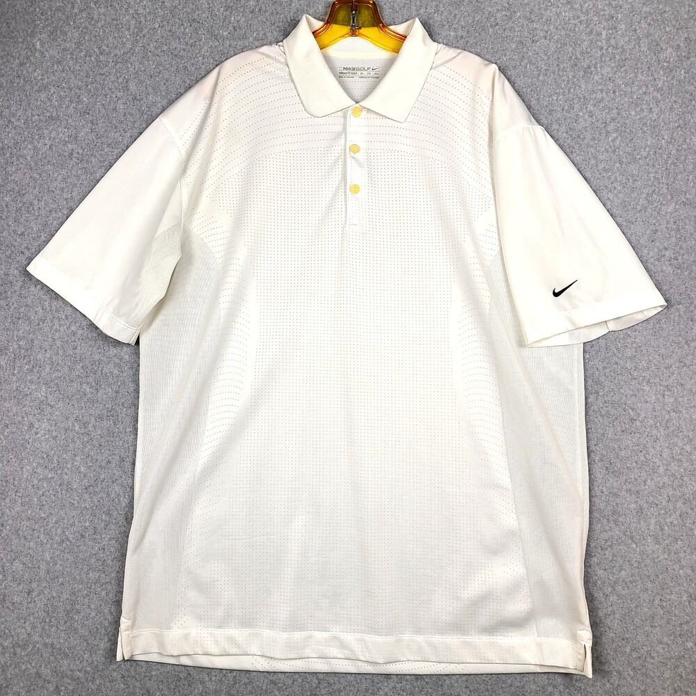 Nike Golf Mens XL White Dri Fit Polo Shirt Performance Athletic Golf Casual